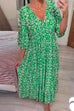 Mixiedress V Neck Half Sleeves Printed Swing Maxi Holiday Dress