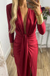 Mixiedress Deep V Neck Ruched Slit Maxi Bodycon Dress