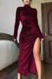 Mixiedress Mockneck High Slit Velvet Bodycon Maxi Dress