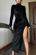 Mixiedress Mockneck High Slit Velvet Bodycon Maxi Dress