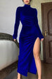 Mixiedress Mockneck High Slit Velvet Bodycon Maxi Dress