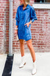 Long Sleeves Button Up Pocketed Denim Mini Dress