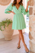 Mixiedress Wrap V Neck Puff Sleeve Waisted Mini Dress