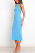 Mixiedress One Shoulder Sleeveless Side Split Ruched Midi Dress