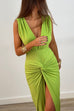 Mixiedress Deep V Neck Backless Ruched Twist Front Slit Maxi Dress