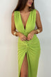 Mixiedress Deep V Neck Backless Ruched Twist Front Slit Maxi Dress