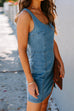 Mixiedress U Neck Slit Denim Bodycon Tank Dress