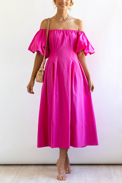 Mixiedress Off Shoulder Puff Sleeves High Waist Maxi Swing Dress