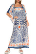 Mixiedress Square Collar Flutter Sleeves Printed Maxi Vacation Dress