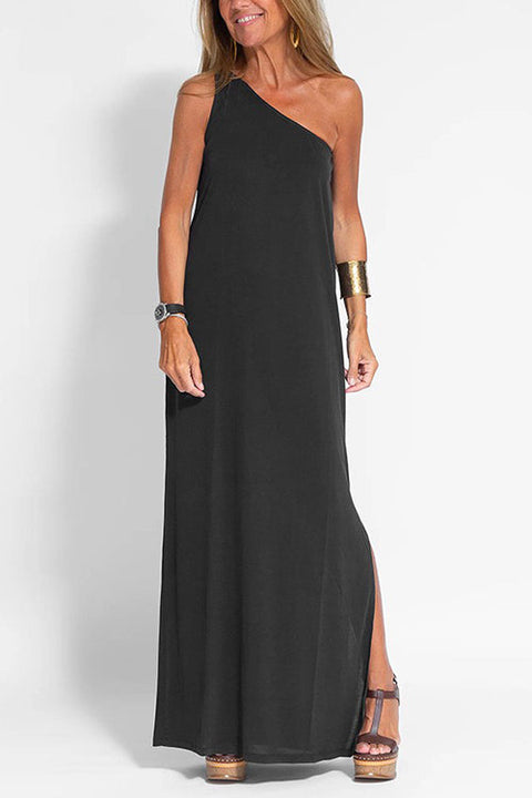 Mixiedress Sleeveless One Shoulder Side Split Maxi Dress